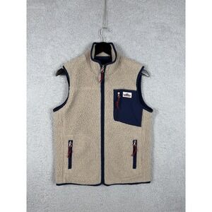 Penfield Men Size S Sherpa Fleece Zip Vest Beige And Blue Hipster Outerwear